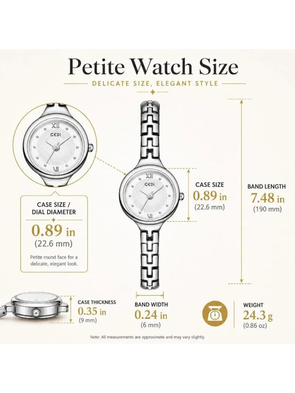 Women’s Silver White Dainty Bracelet Quartz in Small Round Dial Alloy Band Watch